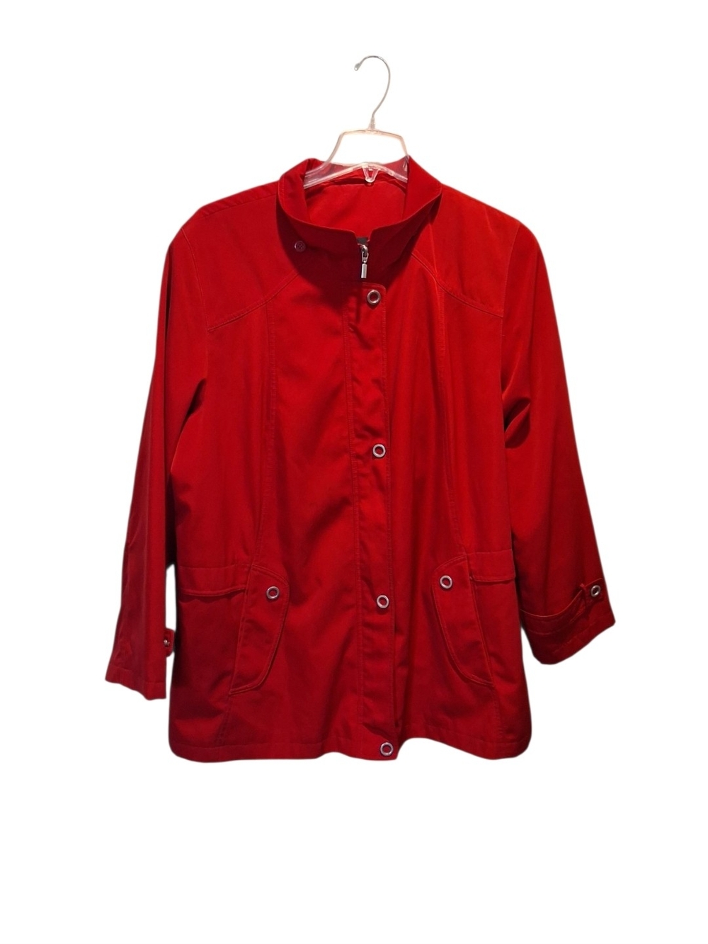 Women’s Red Lightweight Jacket – Casual Zip & Snap Front